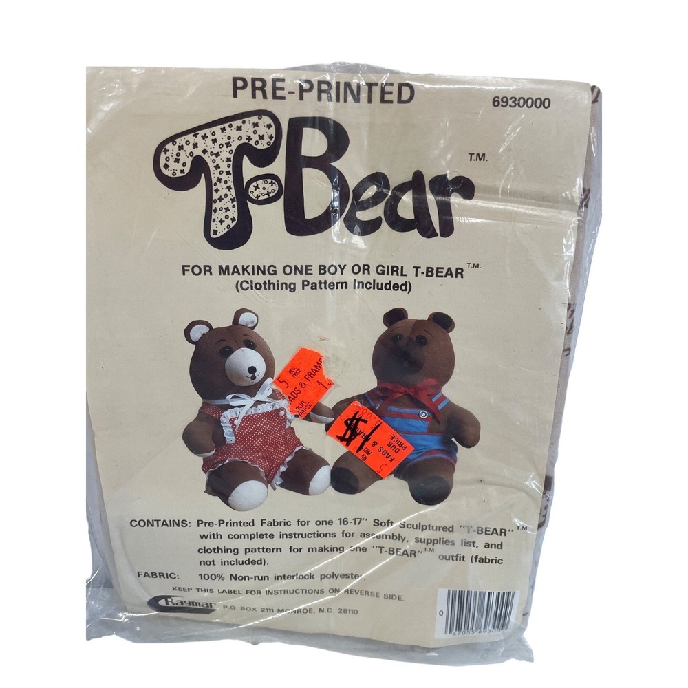 Vintage Pre Printed Teddy‎ Bear Kit Boy or Girl Doll and Clothing
